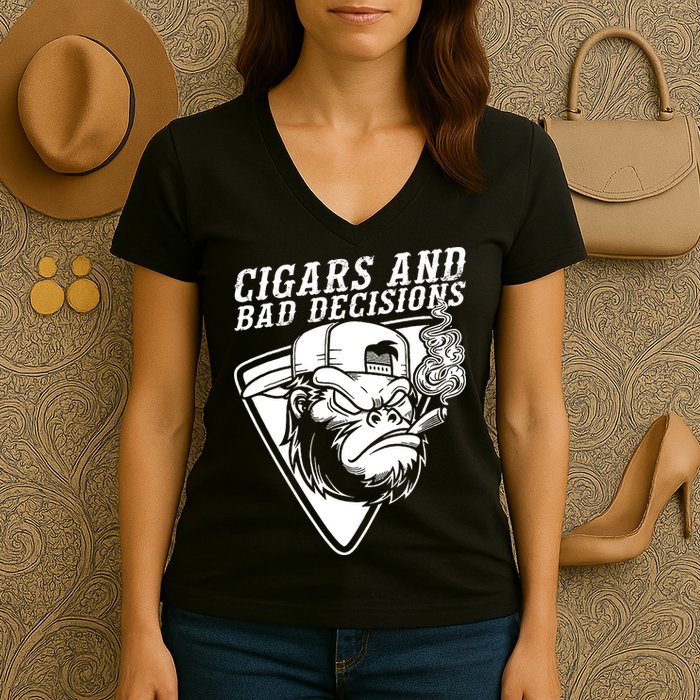 Monkey Cigars And Bad Decisions Women's V-Neck T-Shirt