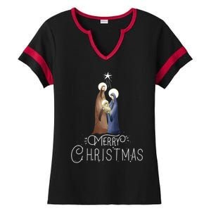 Merry Christmas Advent Nativity Scene North Star Cute Gift Ladies Halftime Notch Neck Tee