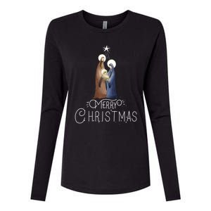 Merry Christmas Advent Nativity Scene North Star Cute Gift Womens Cotton Relaxed Long Sleeve T-Shirt