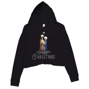 Merry Christmas Advent Nativity Scene North Star Cute Gift Crop Fleece Hoodie