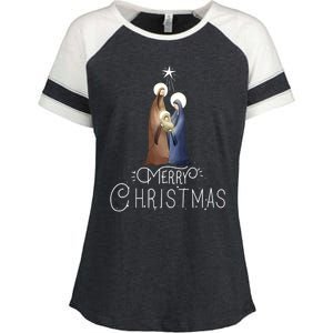 Merry Christmas Advent Nativity Scene North Star Cute Gift Enza Ladies Jersey Colorblock Tee