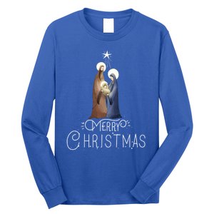 Merry Christmas Advent Nativity Scene North Star Cute Gift Long Sleeve Shirt