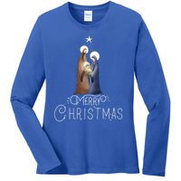 Merry Christmas Advent Nativity Scene North Star Cute Gift Ladies Long Sleeve Shirt