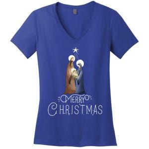 Merry Christmas Advent Nativity Scene North Star Cute Gift Women's V-Neck T-Shirt