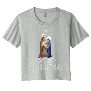 Merry Christmas Advent Nativity Scene North Star Cute Gift Women's Crop Top Tee