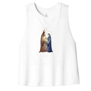 Merry Christmas Advent Nativity Scene North Star Cute Gift Women's Racerback Cropped Tank