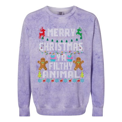 Merry Christmas Animal Filthy Ya Ugly Sweater PJs Matching Colorblast Crewneck Sweatshirt