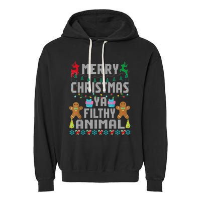 Merry Christmas Animal Filthy Ya Ugly Sweater PJs Matching Garment-Dyed Fleece Hoodie