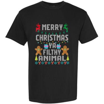 Merry Christmas Animal Filthy Ya Ugly Sweater PJs Matching Garment-Dyed Heavyweight T-Shirt