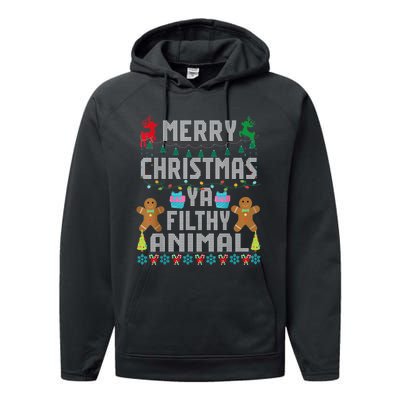 Merry Christmas Animal Filthy Ya Ugly Sweater PJs Matching Performance Fleece Hoodie