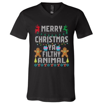 Merry Christmas Animal Filthy Ya Ugly Sweater PJs Matching V-Neck T-Shirt