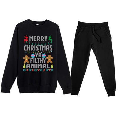 Merry Christmas Animal Filthy Ya Ugly Sweater PJs Matching Premium Crewneck Sweatsuit Set