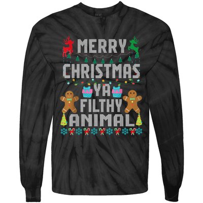 Merry Christmas Animal Filthy Ya Ugly Sweater PJs Matching Tie-Dye Long Sleeve Shirt