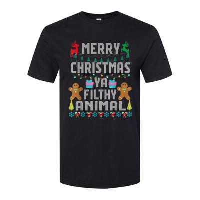 Merry Christmas Animal Filthy Ya Ugly Sweater PJs Matching Softstyle CVC T-Shirt