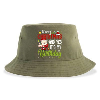 Merry Christmas And Yes ItS My Birthday Chirstmas Birthday Gift Sustainable Bucket Hat