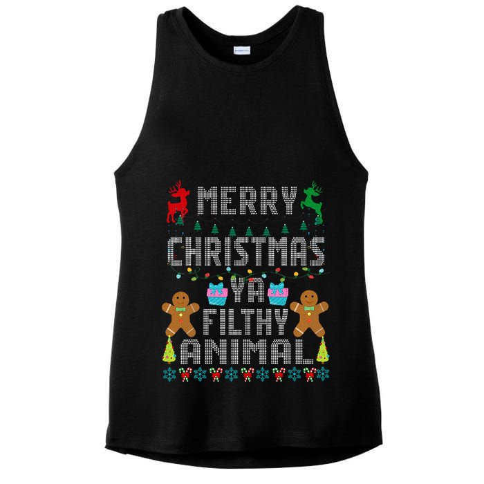 Merry Christmas Animal Filthy Ya Ugly Sweater PJs Matching Ladies PosiCharge Tri-Blend Wicking Tank