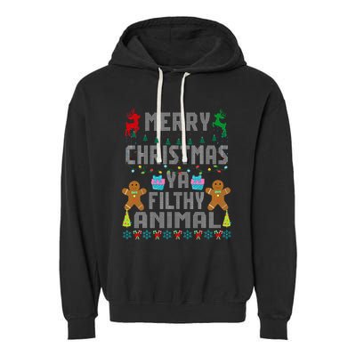 Merry Christmas Animal Filthy Ya Ugly Sweater PJs Matching Garment-Dyed Fleece Hoodie