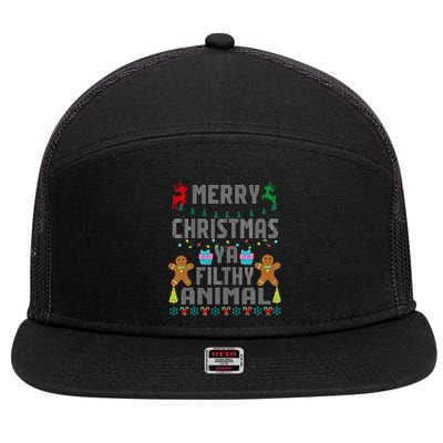 Merry Christmas Animal Filthy Ya Ugly Sweater PJs Matching 7 Panel Mesh Trucker Snapback Hat