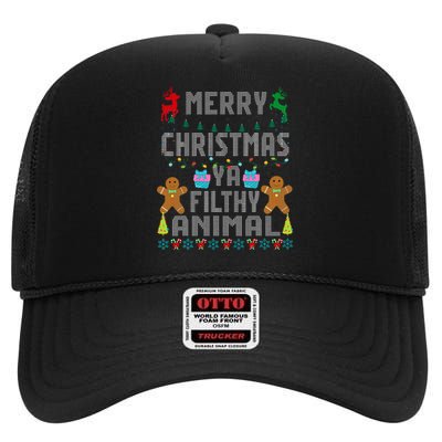 Merry Christmas Animal Filthy Ya Ugly Sweater PJs Matching High Crown Mesh Back Trucker Hat