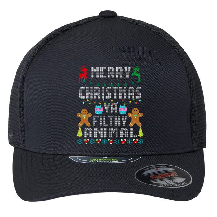 Merry Christmas Animal Filthy Ya Ugly Sweater PJs Matching Flexfit Unipanel Trucker Cap