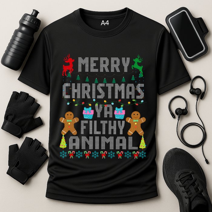 Merry Christmas Animal Filthy Ya Ugly Sweater PJs Matching Performance Shirt