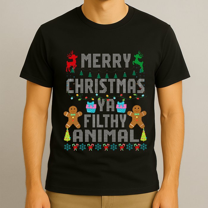 Merry Christmas Animal Filthy Ya Ugly Sweater PJs Matching T-Shirt