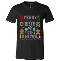 Merry Christmas Animal Filthy Ya Ugly Sweater PJs Matching V-Neck T-Shirt