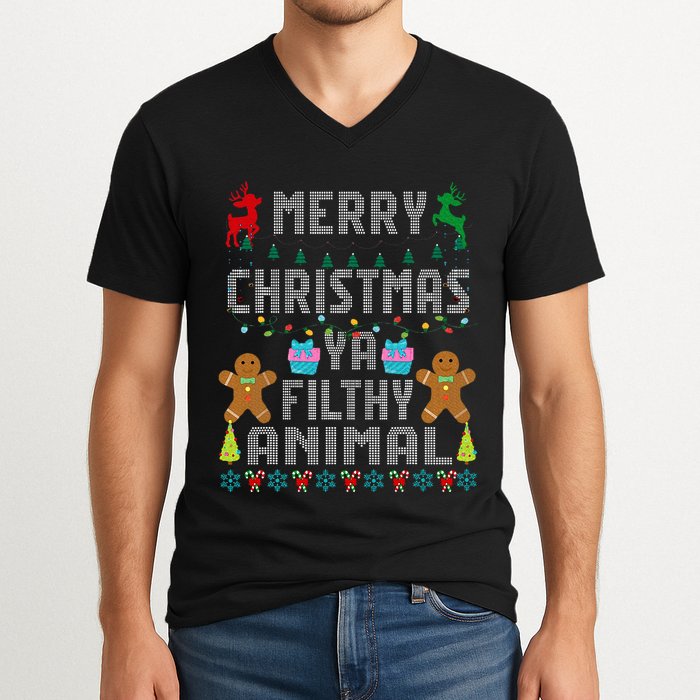 Merry Christmas Animal Filthy Ya Ugly Sweater PJs Matching V-Neck T-Shirt