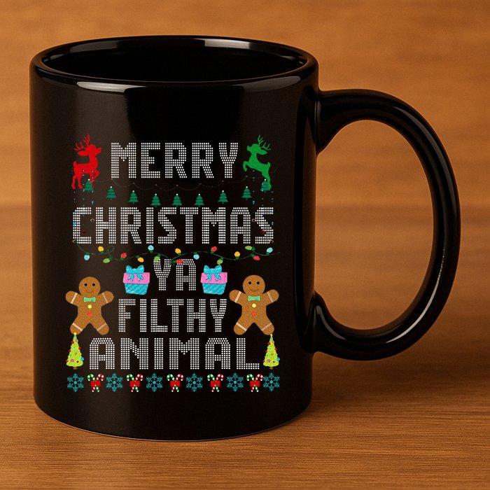 Merry Christmas Animal Filthy Ya Ugly Sweater PJs Matching 11oz C Handle Ceramic Mug