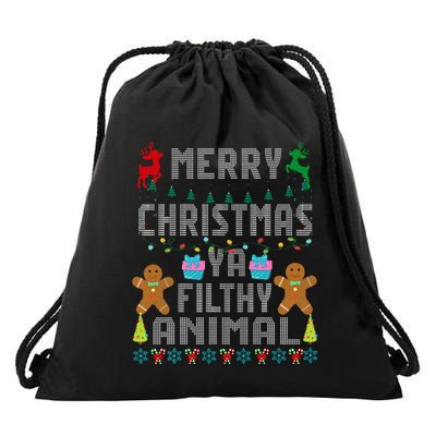 Merry Christmas Animal Filthy Ya Ugly Sweater PJs Matching Drawstring Bag