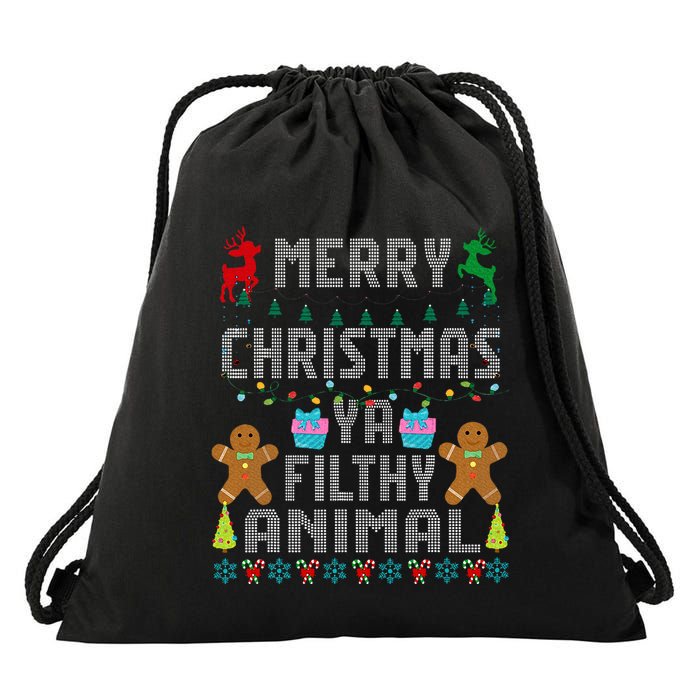 Merry Christmas Animal Filthy Ya Ugly Sweater PJs Matching Drawstring Bag