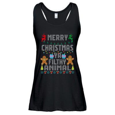 Merry Christmas Animal Filthy Ya Ugly Sweater PJs Matching Ladies Essential Flowy Tank