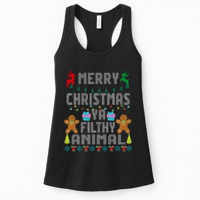 Merry Christmas Animal Filthy Ya Ugly Sweater PJs Matching Womens Tank Top