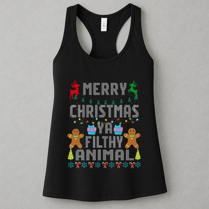 Merry Christmas Animal Filthy Ya Ugly Sweater PJs Matching Womens Tank Top