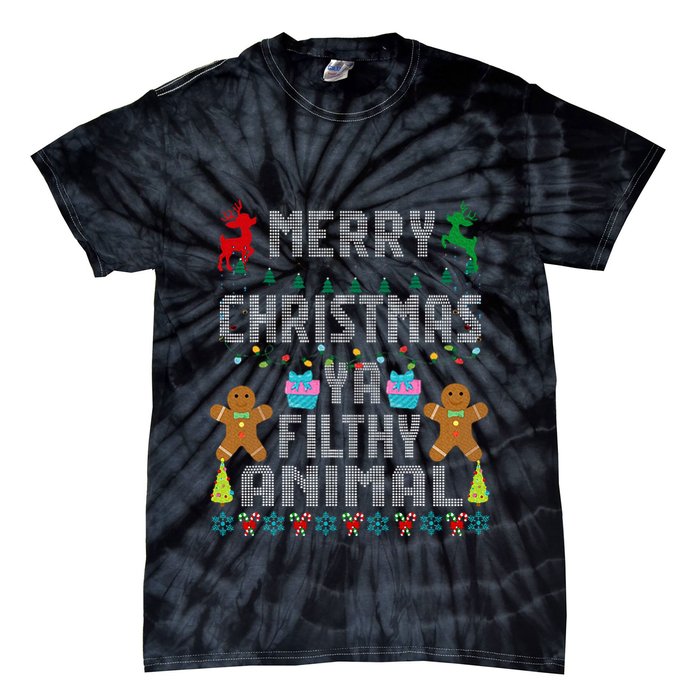 Merry Christmas Animal Filthy Ya Ugly Sweater PJs Matching Tie-Dye T-Shirt