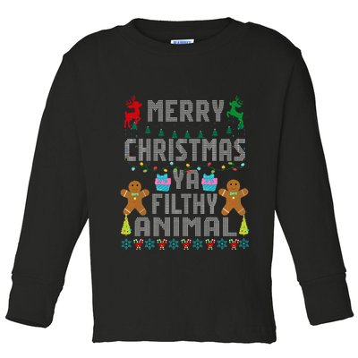Merry Christmas Animal Filthy Ya Ugly Sweater PJs Matching Toddler Long Sleeve Shirt