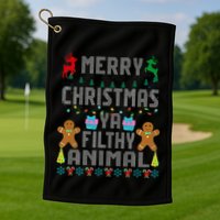Merry Christmas Animal Filthy Ya Ugly Sweater PJs Matching Golf Towel