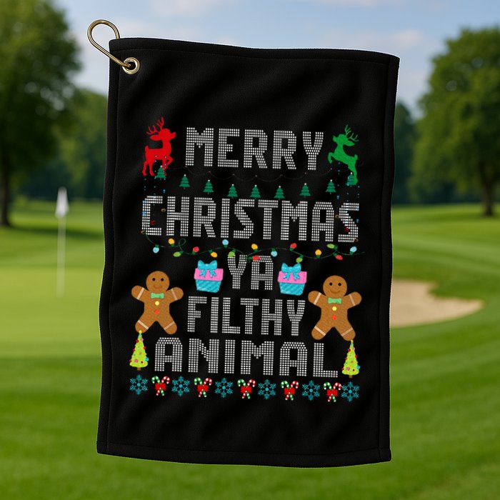 Merry Christmas Animal Filthy Ya Ugly Sweater PJs Matching Golf Towel