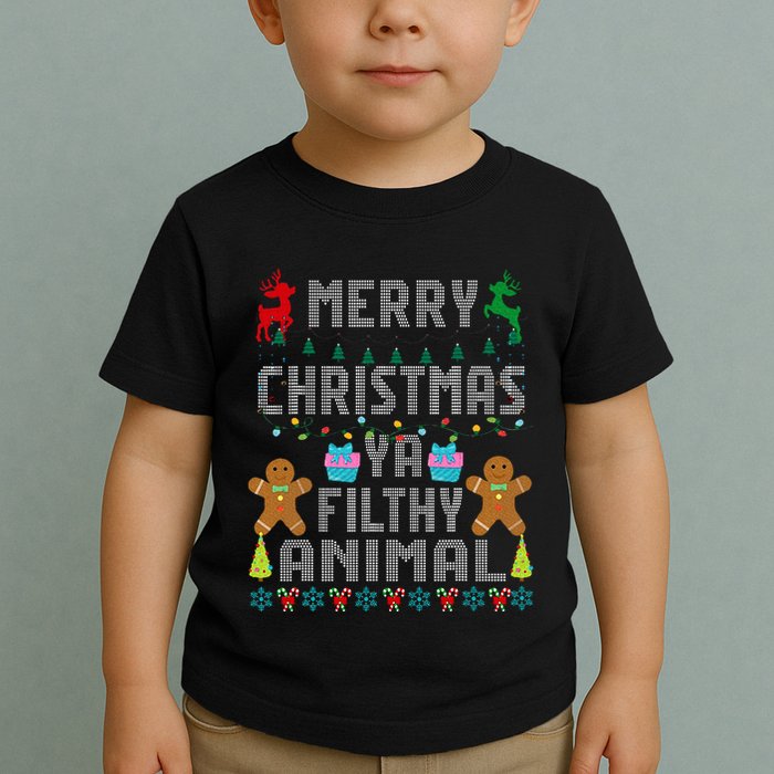 Merry Christmas Animal Filthy Ya Ugly Sweater PJs Matching Toddler T-Shirt