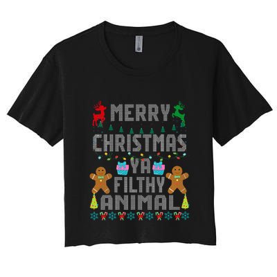 Merry Christmas Animal Filthy Ya Ugly Sweater PJs Matching Crop Top