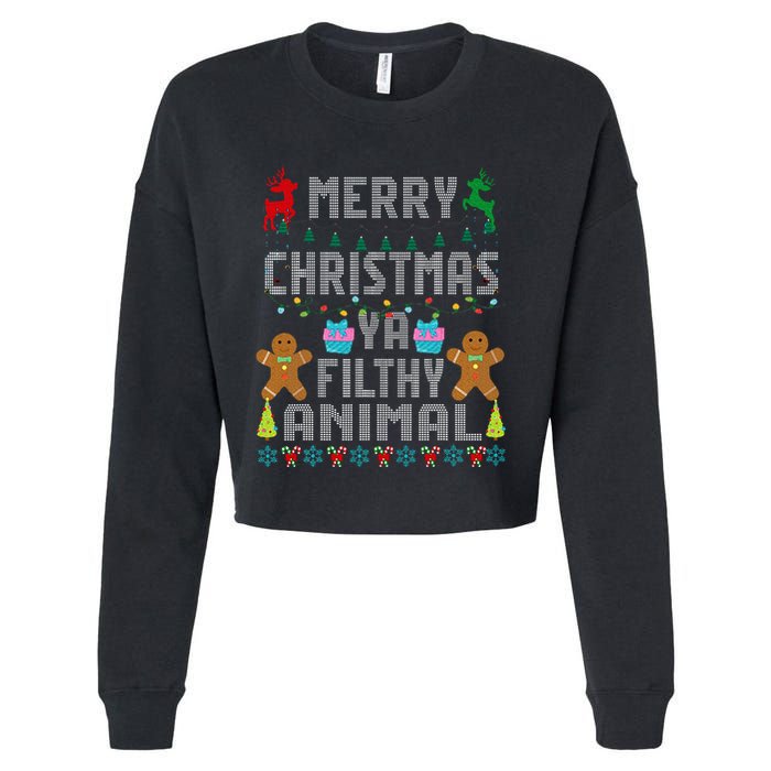 Merry Christmas Animal Filthy Ya Ugly Sweater PJs Matching Cropped Pullover Crew