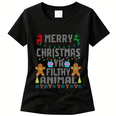 Merry Christmas Animal Filthy Ya Ugly Sweater PJs Matching Womens T-Shirt