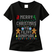Merry Christmas Animal Filthy Ya Ugly Sweater PJs Matching Womens T-Shirt