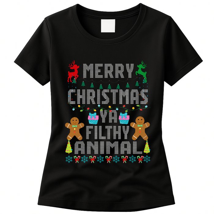 Merry Christmas Animal Filthy Ya Ugly Sweater PJs Matching Womens T-Shirt