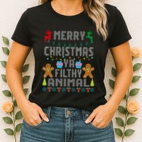 Merry Christmas Animal Filthy Ya Ugly Sweater PJs Matching Womens T-Shirt
