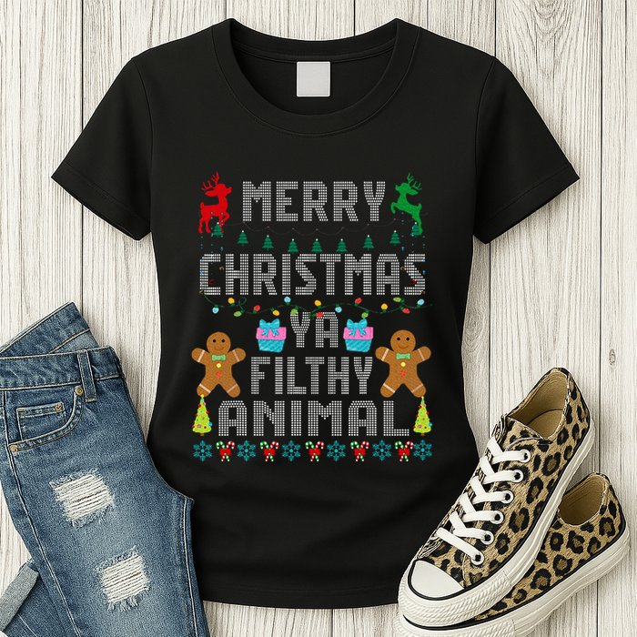Merry Christmas Animal Filthy Ya Ugly Sweater PJs Matching Womens T-Shirt