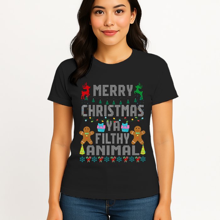 Merry Christmas Animal Filthy Ya Ugly Sweater PJs Matching Womens T-Shirt