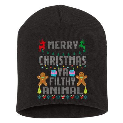 Merry Christmas Animal Filthy Ya Ugly Sweater PJs Matching Short Acrylic Beanie