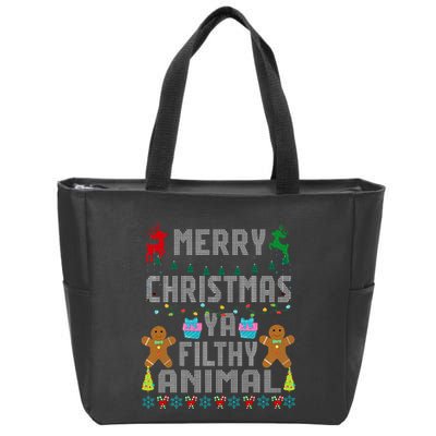 Merry Christmas Animal Filthy Ya Ugly Sweater PJs Matching Zip Tote Bag
