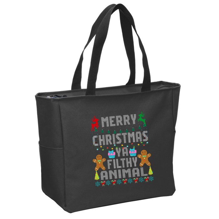 Merry Christmas Animal Filthy Ya Ugly Sweater PJs Matching Zip Tote Bag
